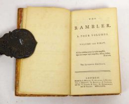 The Rambler in Four Volumes (London, 1767), leather binding with gilt lettering on spine, collecting