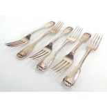 A set of six Georgian silver, fiddle, thread and shell end dessert forks, maker WC, London hallmarks