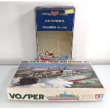 A Tamiya 1:72 scale Vosper fast patrol boat kit and a Billing Boats540 junior model boat, both boxed