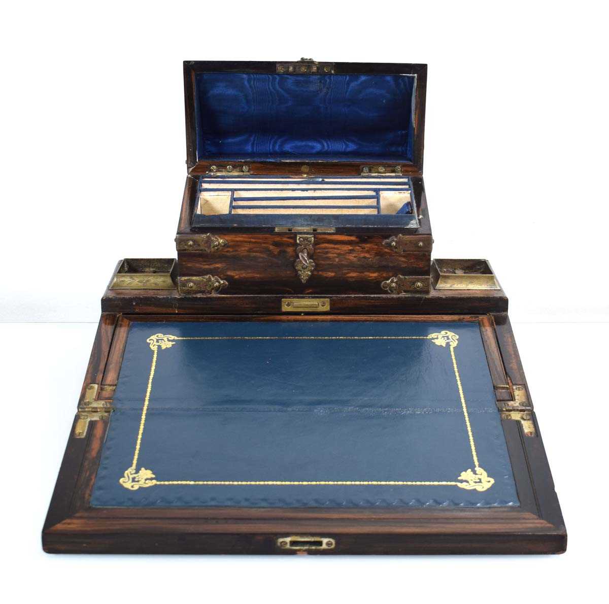 A 19th century coromandel and brass mounted desk tidy/writing slope, 37 x 26 x 24 cm Lacking - Image 2 of 18