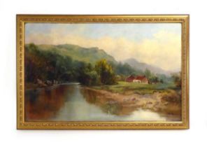 J.. Ford (late 19th/early 20th century), Cottages in a river landscape, signed and dated '89, oil on