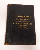 Large leatherbound Invitation Book from Mansion House detailing attendees of the Lord Mayor, Sir