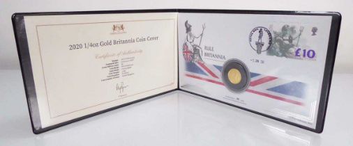 A Harrington & Byrne first day coin cover commemorating Rule Britannia containing a gold £25 coin,