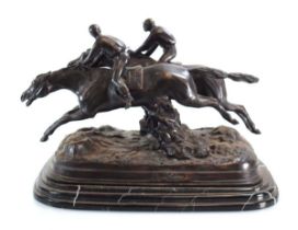 After Paul Loiseau (1861-1927), a bronze group modelled as a pair of horses and jockeys, on a