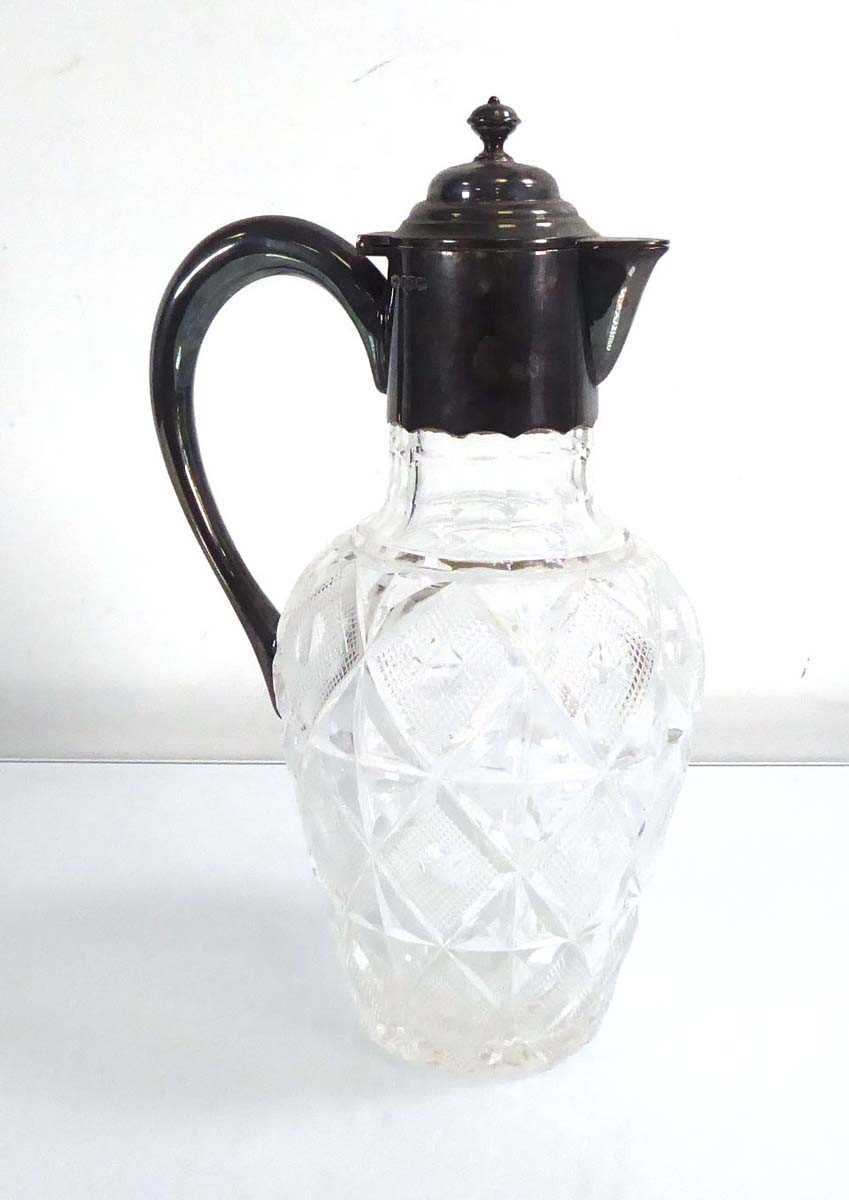 A silver mounted cut glass claret jug, James Dixon, Sheffield 1904, h. 24.5 cm