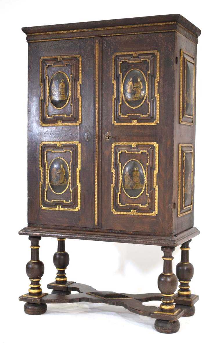 A chest-on-stand in the 17th century manner incorporating later elements, the pair of doors with - Image 2 of 30
