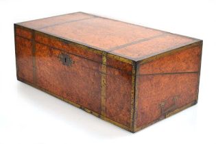 A 19th century burr yew writing slope of oversized proportions with brass mounts, 53 x 28 x 19 cm