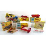 Seven farming models comprising: Dinky 437 Muir Hill 2-WL loader, Dinky 321 Massey-Harris manure