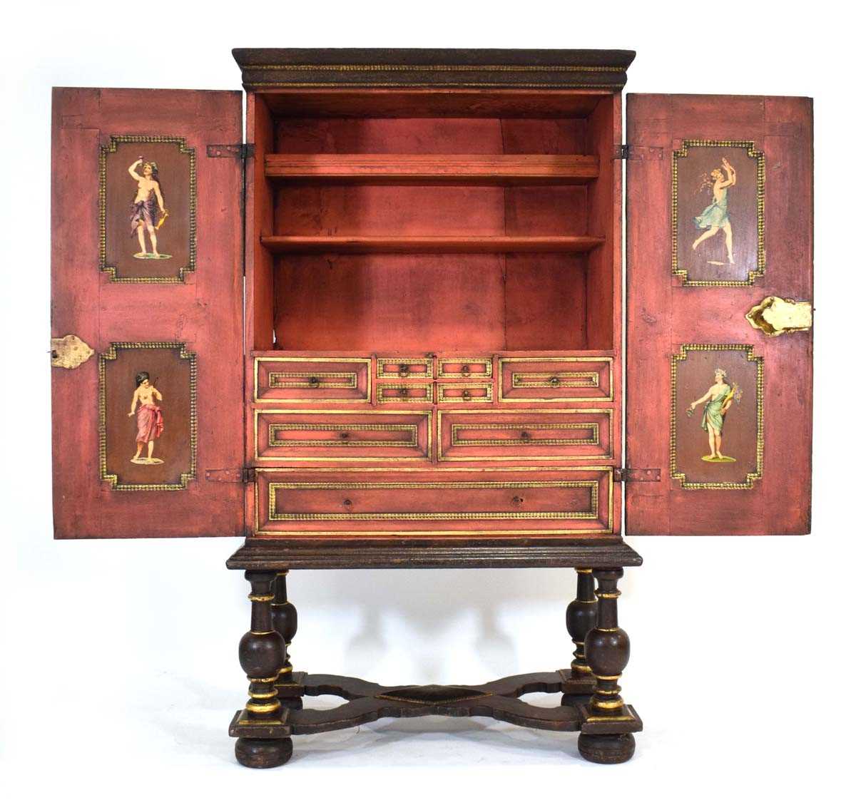 A chest-on-stand in the 17th century manner incorporating later elements, the pair of doors with - Image 10 of 30