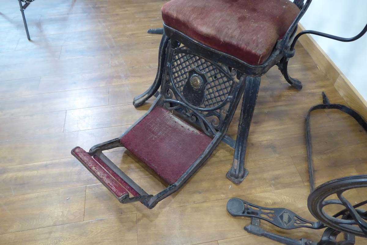 A 19th century cast metal reclining dentists' chair, a WDM Co. pedal operated drill and a rinsing - Image 13 of 14