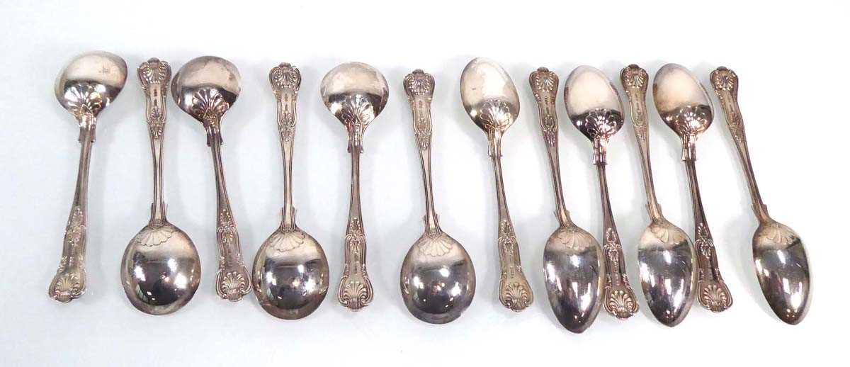A group of silver Kings pattern flatware comprising: 6 x table forks, 6 x dessert forks, 6 x table - Image 2 of 7