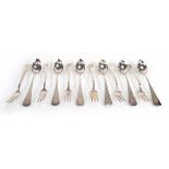 A set of six Continental metalware grapefruit spoons and six matching dessert forks, overall 5.4 ozs