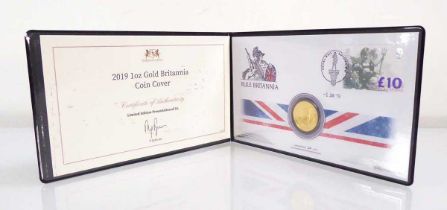 A Harrington & Byrne first day coin cover commemorating Rule Britannia containing a £100 gold