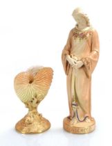 A Royal Worcester figure 'Il Penseroso', h. 39 cm, together with Worcester ivory blush shell vase,
