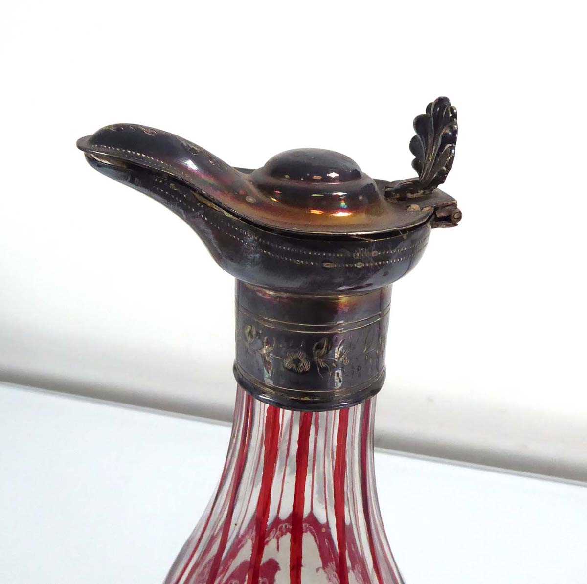 A ruby flash glass claret jug, h. 23 .5 cm and an Isle of Wight glass paperweight of spherical form, - Image 2 of 2