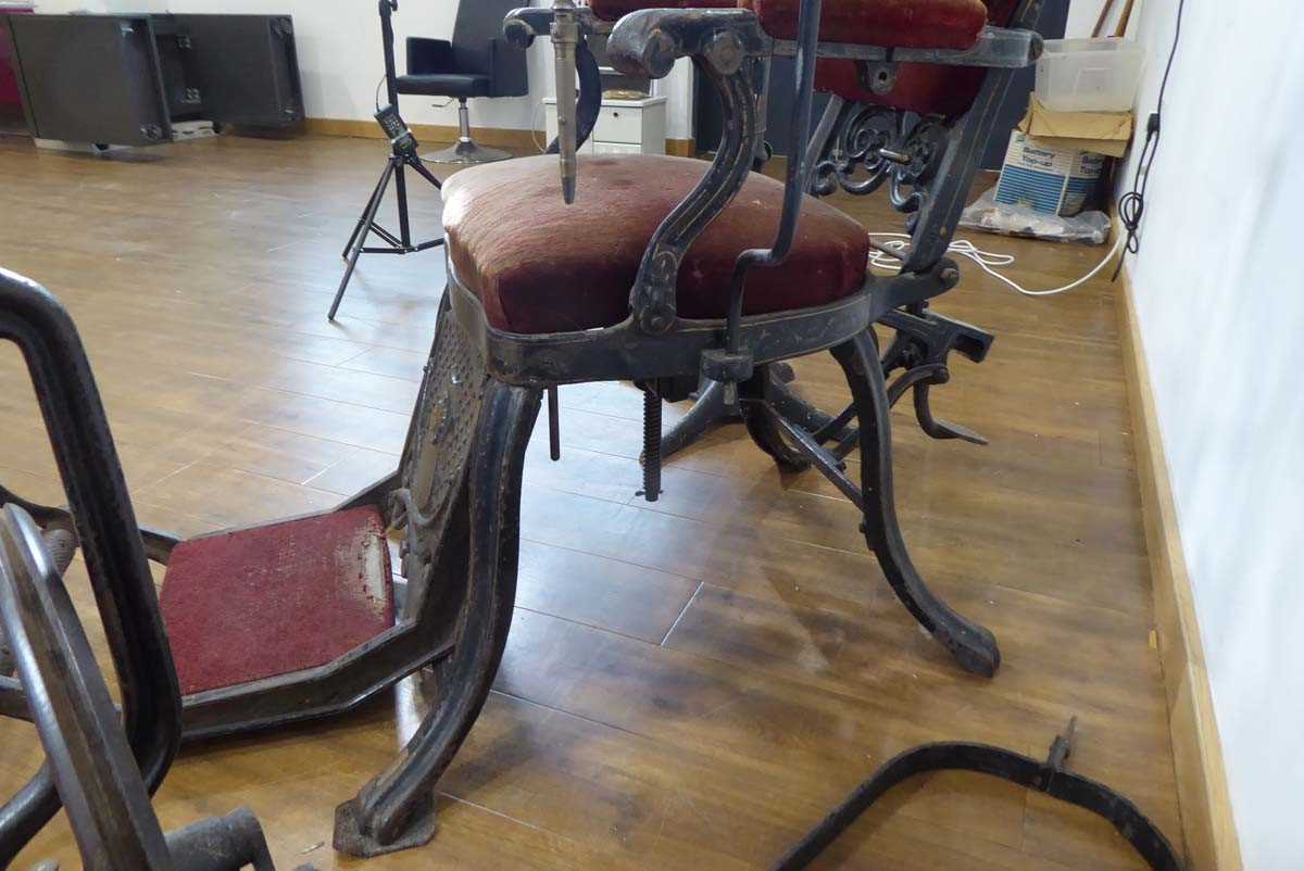 A 19th century cast metal reclining dentists' chair, a WDM Co. pedal operated drill and a rinsing - Image 12 of 14