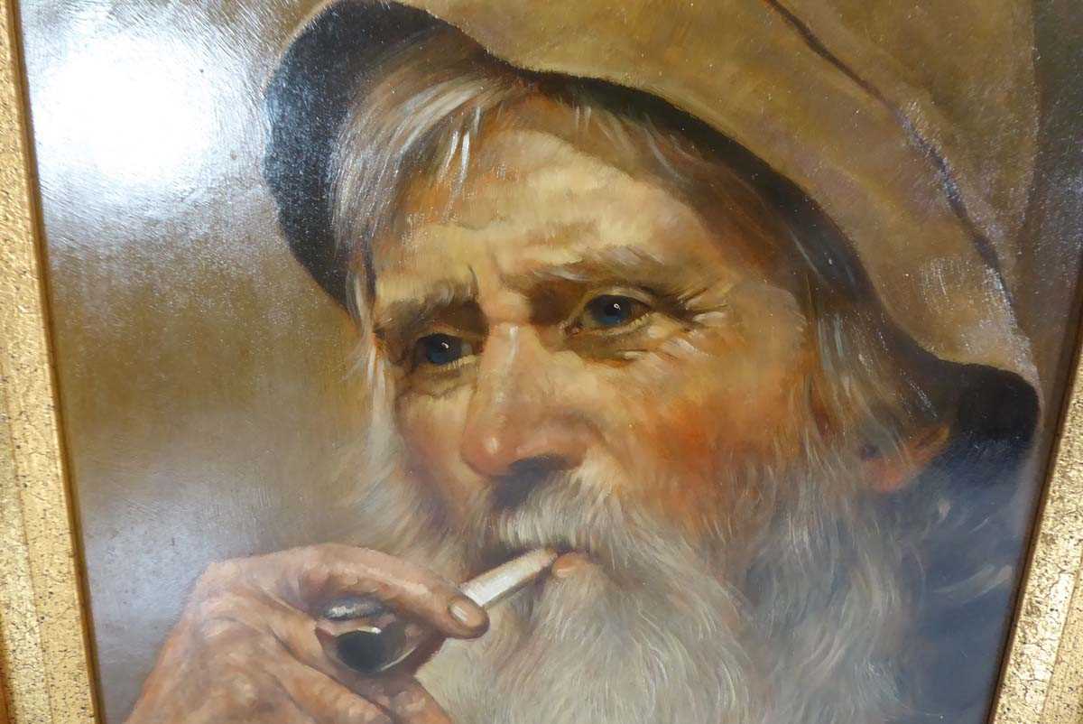 Bernd Finke (1902-1988), A bearded gentleman smoking a pipe, signed, oil on artists' board, 28.5 x - Image 2 of 7
