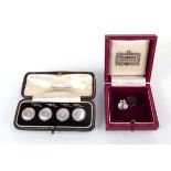 A set of four 18ct yellow gold platinum highlighted and mother of pearl set dress studs, 5.1 gms,