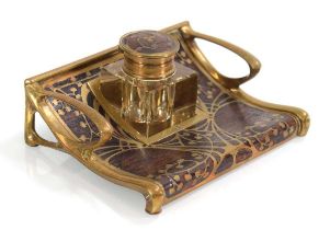 A 19th century German rosewood and brass mounted inkwell in the Jugendstil manner by Erhard and