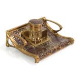 A 19th century German rosewood and brass mounted inkwell in the Jugendstil manner by Erhard and