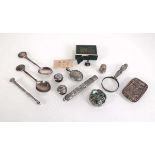 A mixed group of early 20th century and later silver and metalware comprising a pencil sleeve, an