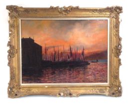 James Henry C. Millar (1863-1929), Sailing boats at sunset, signed, oil on canvas, 42.5 x 57.5 cm