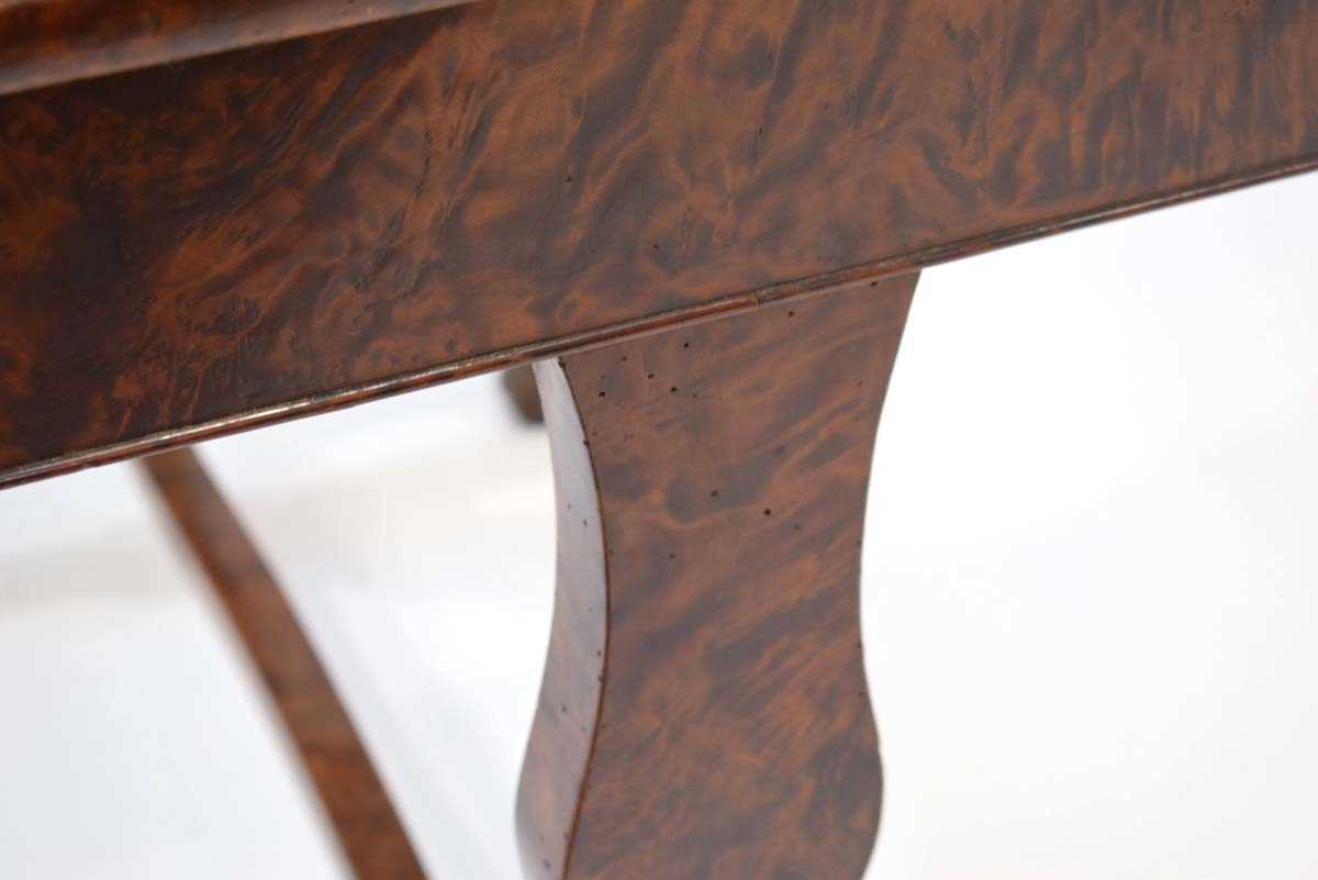 A 19th century burr walnut and 'scumbled' card table, the folding surface over a plain frieze on - Bild 2 aus 5