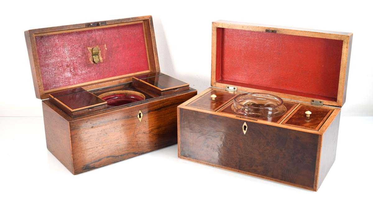 A 19th century yew and walnut banded tea caddy, the interior with two compartments and a central - Bild 2 aus 2