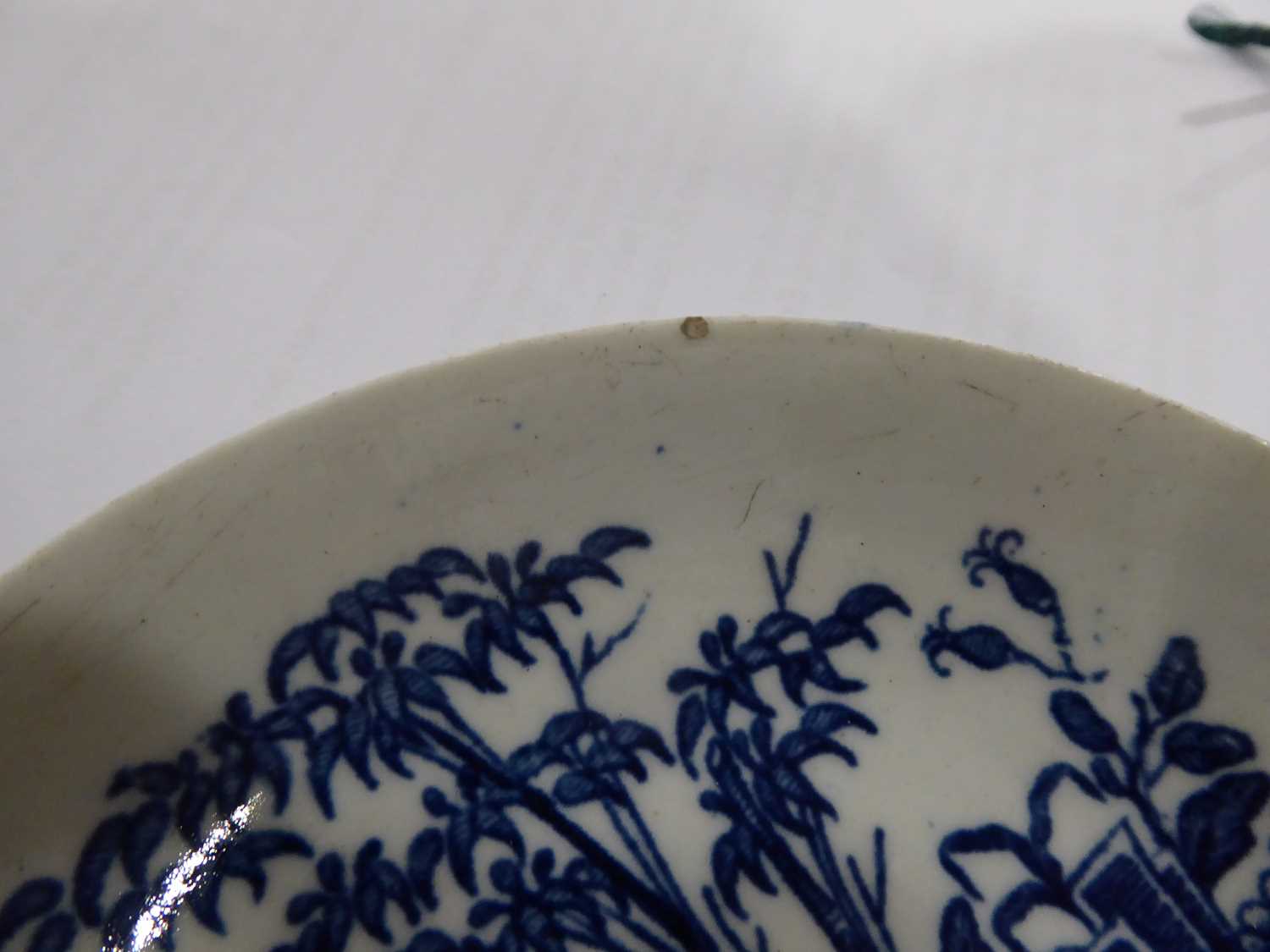A 19th century tea cup, tea bowl and saucer dish decorated with blue flowers within a gilt border, - Image 6 of 6