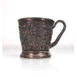 A Victorian silver Christening mug, repousse decorated with vines of hops, John Samuel Hunt,