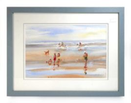 John Farquharson (20th century), Horses and figures on a sunny beach, signed, watercolour, 29 x 44