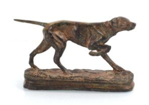 After Pierre Chenet, a bronze model of a pointer dog, foundry marks, w. 14 cm