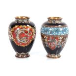 A near pair of cloisonné vases of slender form, each decorated with serpents, birds and floral