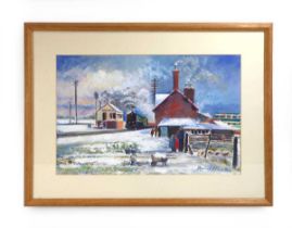 David Ellis (20th century), Steam train at a snowy station, signed and dated '02, oil on artists'