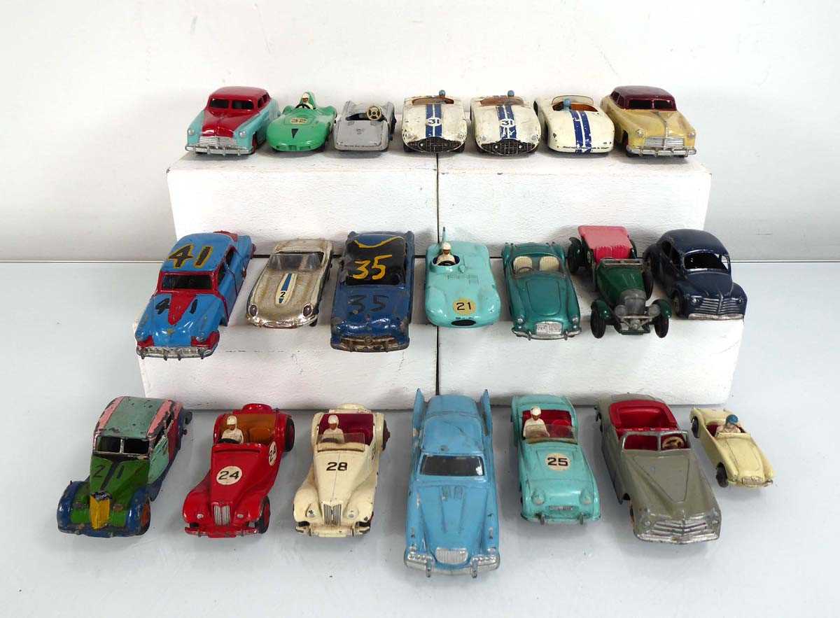 Twenty-one loose Dinky and other sports and saloon cars including 236 Connaught, Hudson Sedan and