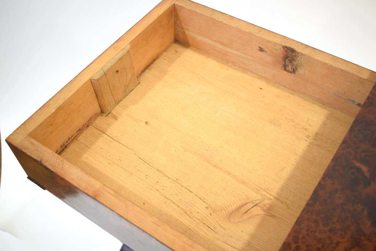 A 19th century burr walnut and 'scumbled' card table, the folding surface over a plain frieze on - Image 4 of 5