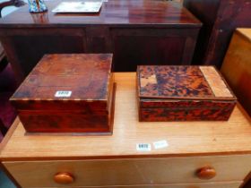 A late 19th century solid yew and banded box, 24 x 25 x 13 cm, together with a faux tortoiseshell
