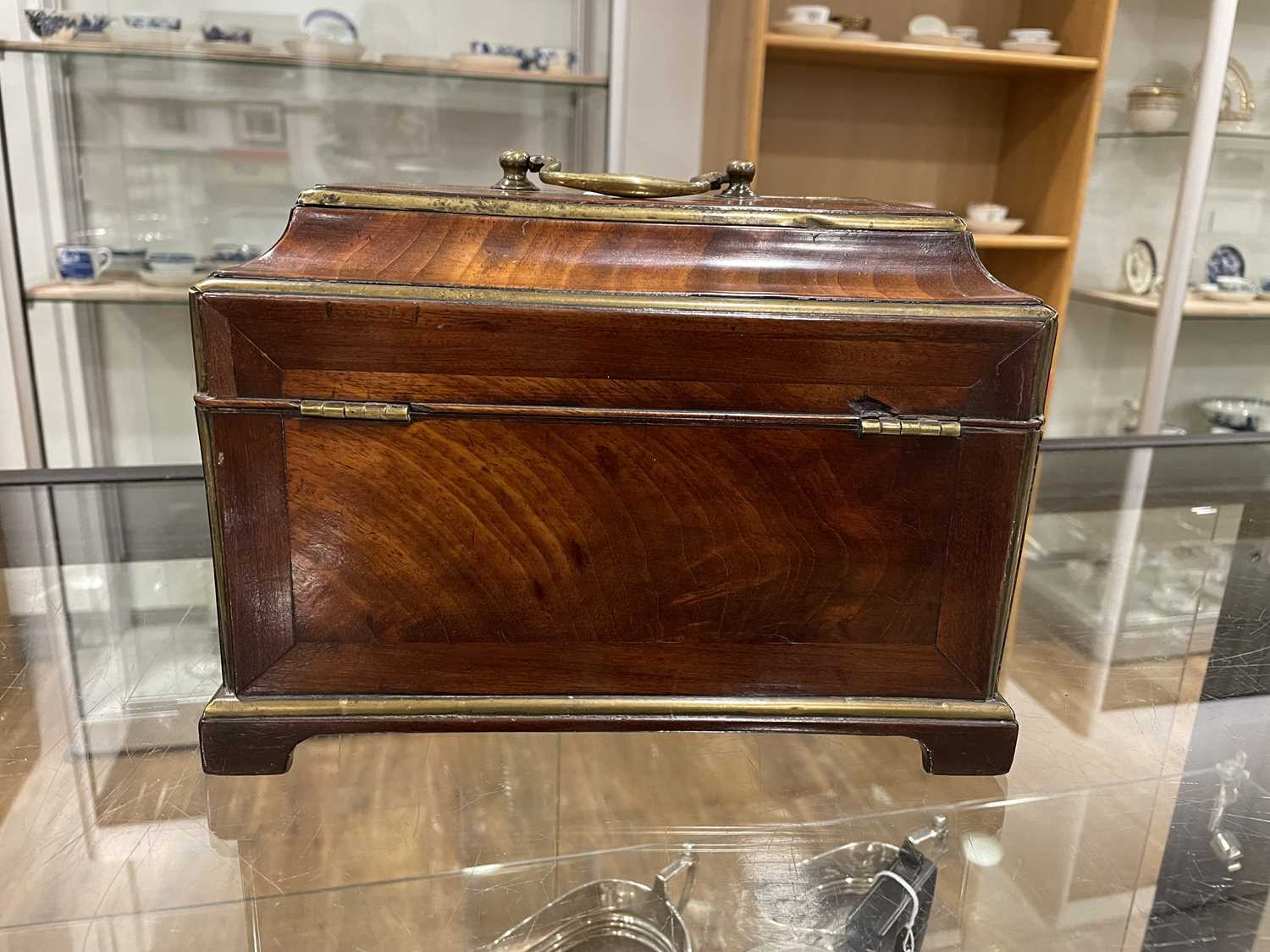 A late 18th/early 19th century mahogany and brass mounted box of casket form with bracket feet, - Image 4 of 18