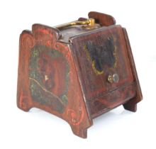 A miniature apprentice model of a coal scuttle with painted decoration, h. 13 cm