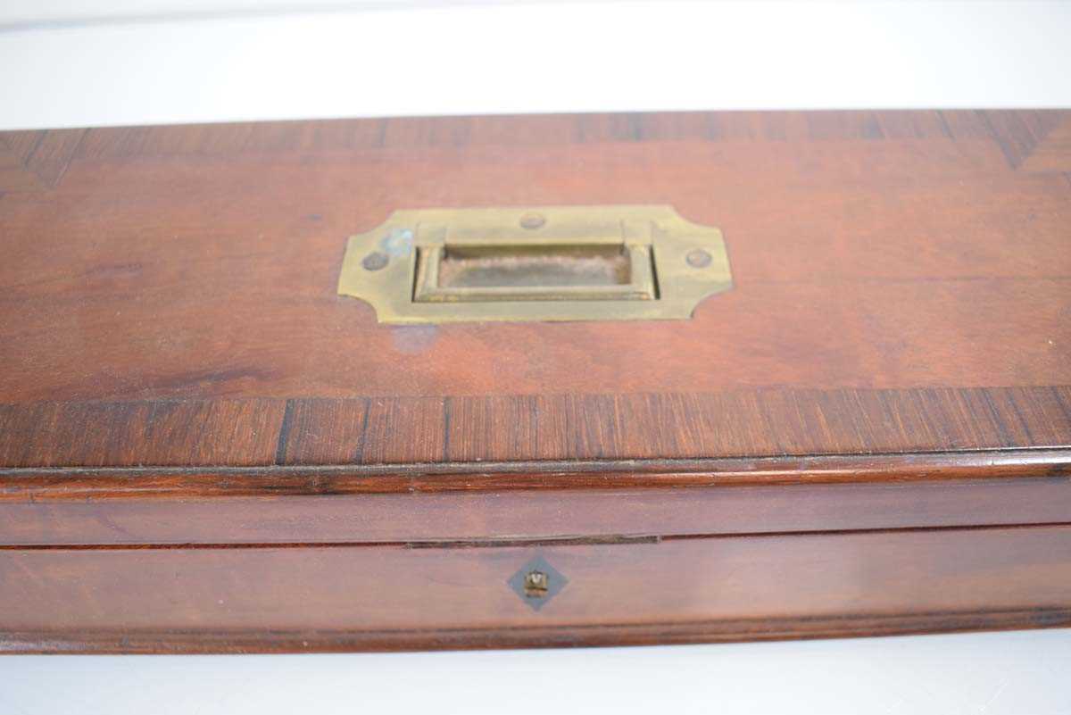 A late 19th century mahogany and rosewood crossbanded box with a brass campaign-type handle, 36 x 14 - Image 2 of 3