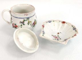 A Champions Bristol chocolate cup and cover decorated with floral swags, h. 7 cm, together with a