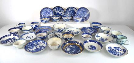 A group of 19th century and later blue and white porcelain, mostly tea bowls, tea cups and saucers