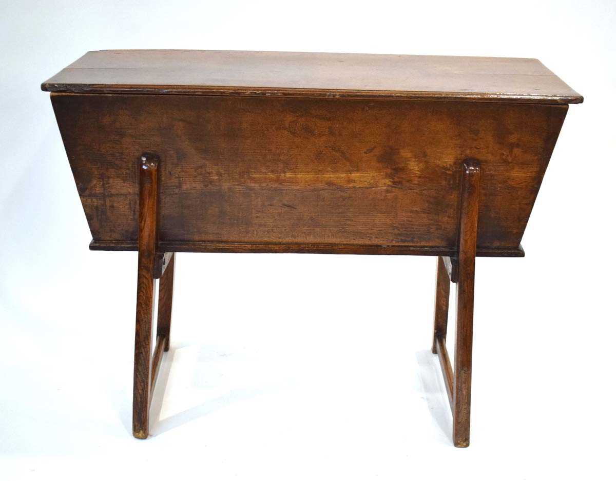 An 18th century oak dough bin on tapering supports joined by stretchers, 102 x 43 x 75 cm - Image 4 of 4