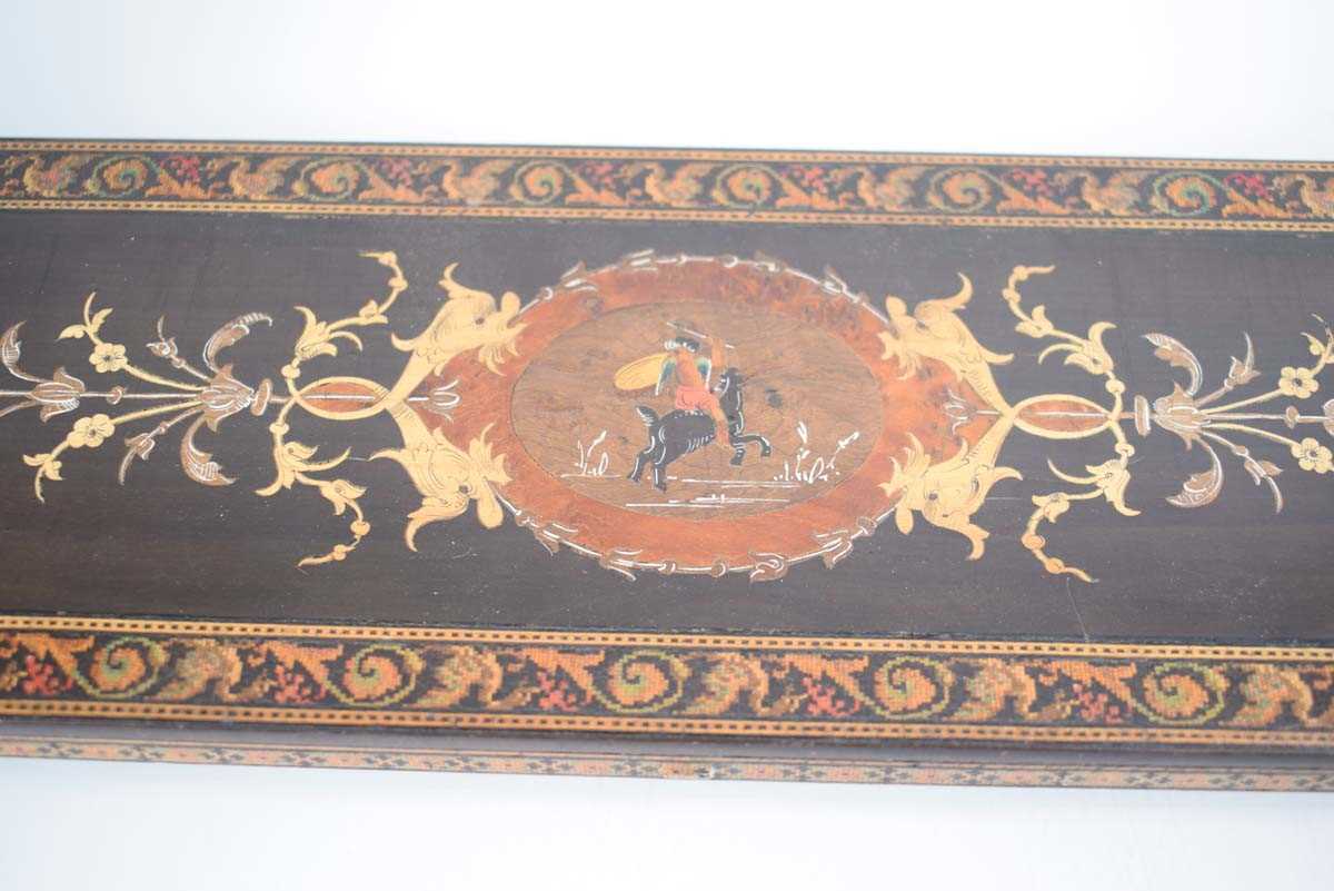 A late 19th century Tunbridge and marquetry sliding book slide - Image 2 of 2