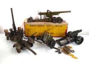 A Britains 2064 155mm gun, an Astra rocking gun and various other artillery models, some boxed (qty)