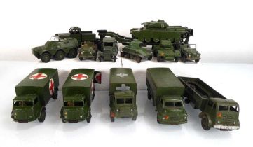 Fourteen loose Dinky military models including tanks, ambulances etc. (14) Playworn