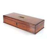 A late 19th century mahogany and rosewood crossbanded box with a brass campaign-type handle, 36 x 14