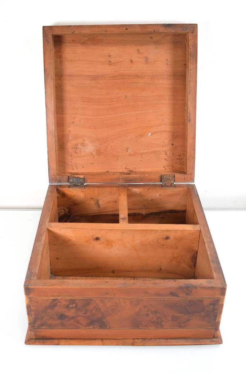 A late 19th century solid yew and banded box, 24 x 25 x 13 cm, together with a faux tortoiseshell - Image 3 of 3