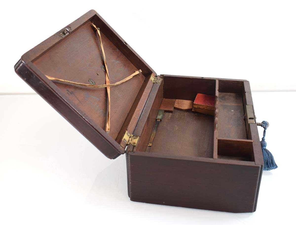 A George III mahogany writing or artist's box with a brass handle, the interior with a single tray - Image 2 of 2