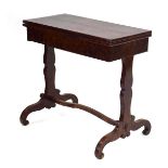 A 19th century burr walnut and 'scumbled' card table, the folding surface over a plain frieze on